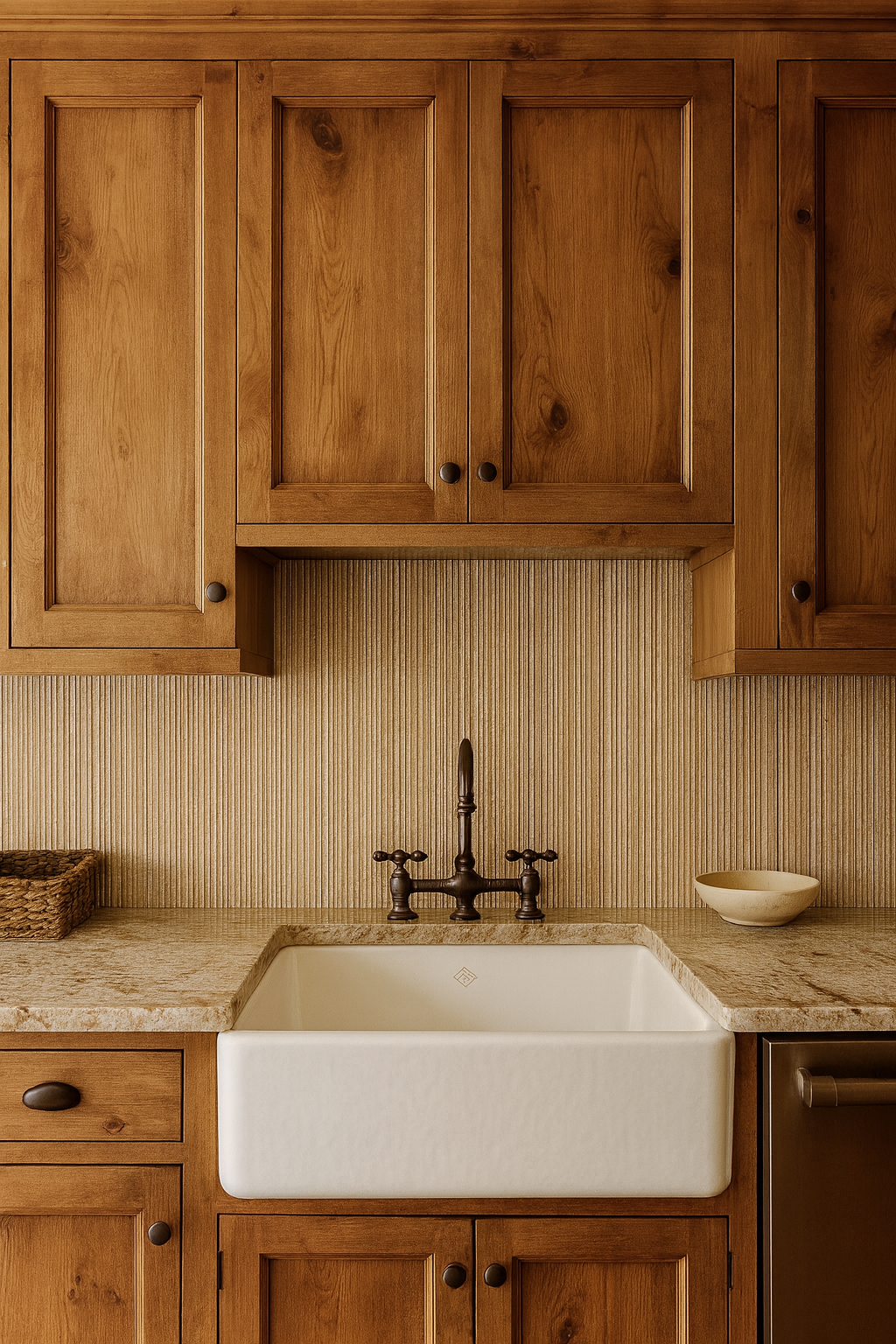 Bamboo Rhythm Wallpaper in tan, textured with vertical stripes.
