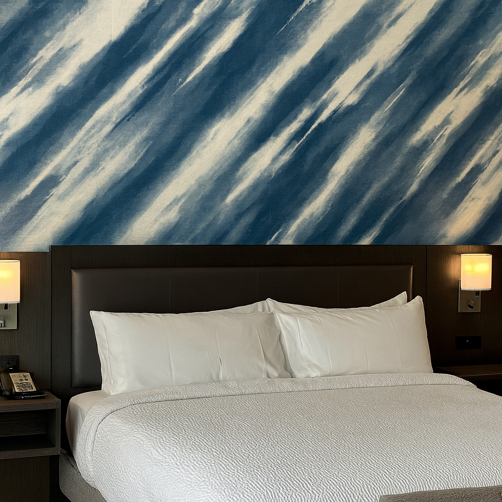 Blue and white Storm Strokes Wallpaper with diagonal pattern, textured surface.