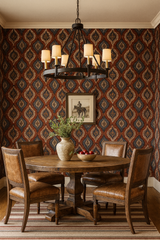 Souk Garnet Tapestry Wallpaper with leaf and paisley pattern.