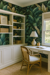 Jungle Tones wallpaper with a lush green botanical print.
