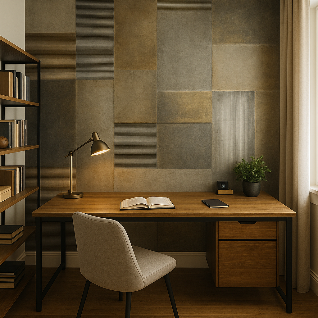 Oxide Block wallpaper, showcasing a grid pattern with alternating linear textures.
