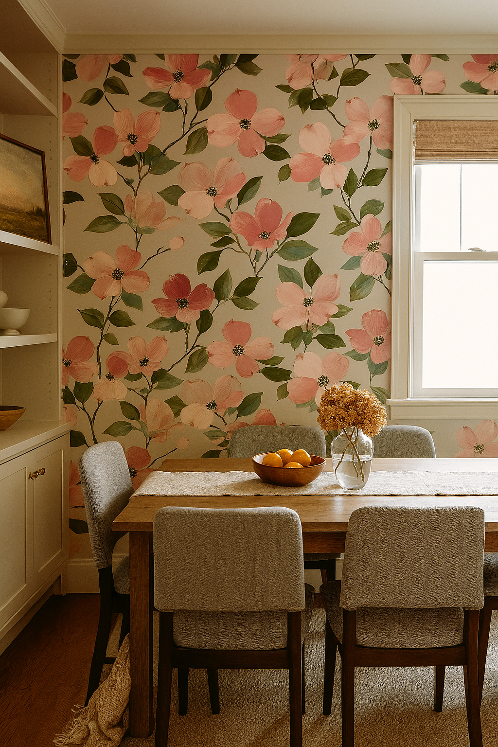 Dogwood Simplicity Wallpaper with a floral pattern on an off-white background.

