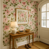 Dogwood Simplicity Wallpaper with pink floral pattern on light background.