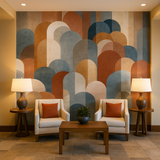 Archescape Wallpaper with an arch and semi-circle pattern and multiple earth-tone colors.