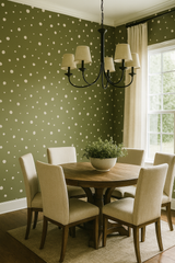 Green polka dot wallpaper featuring a clay scatter pattern.
