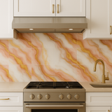 Marble-patterned wallpaper in white drift style with gold veining details.