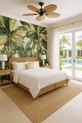 Tropical leaf pattern Havana Canopy Wallpaper featuring green banana leaf design.