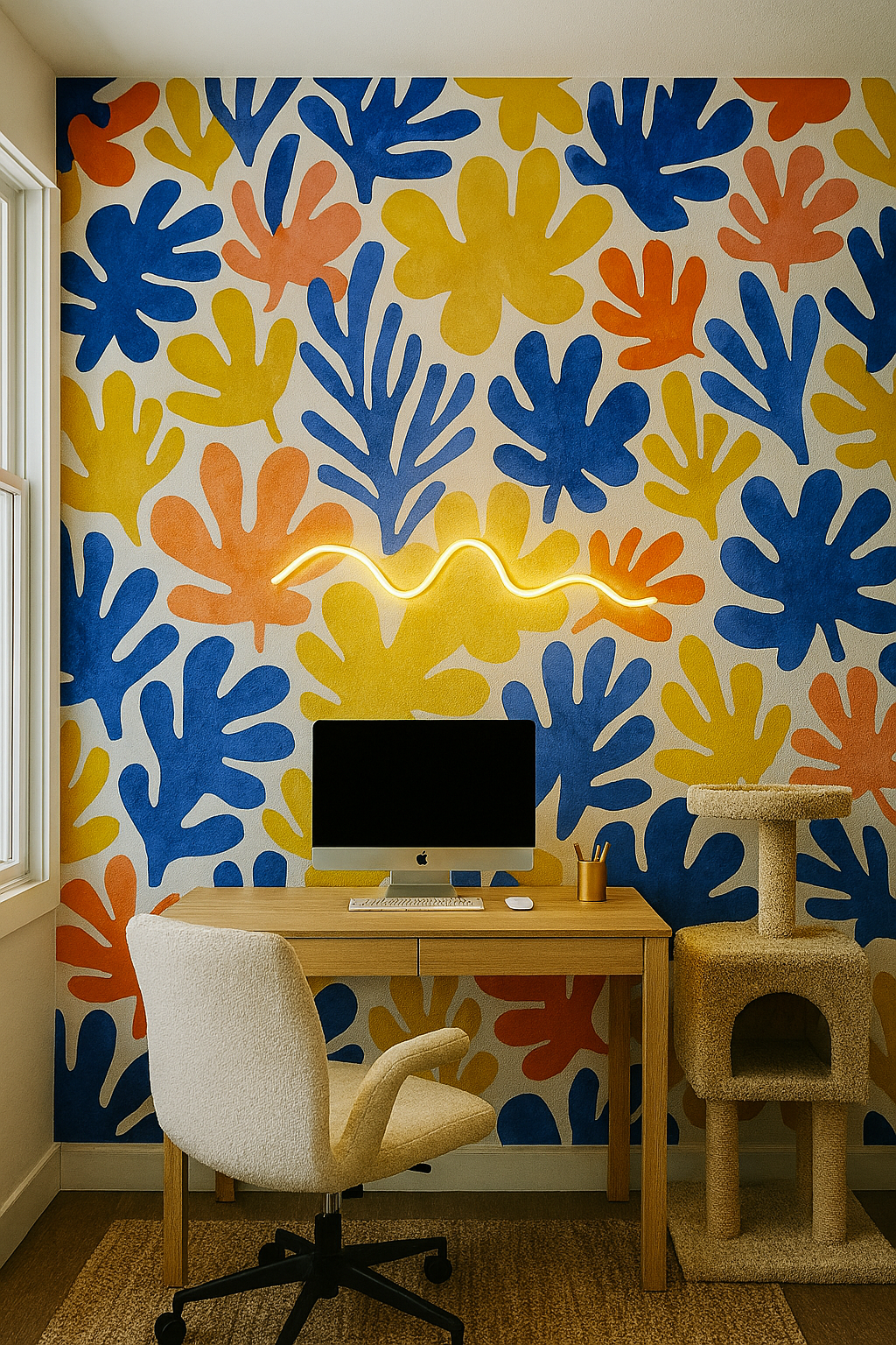 Matisse Mingle wallpaper with colorful floral pattern on white backdrop.