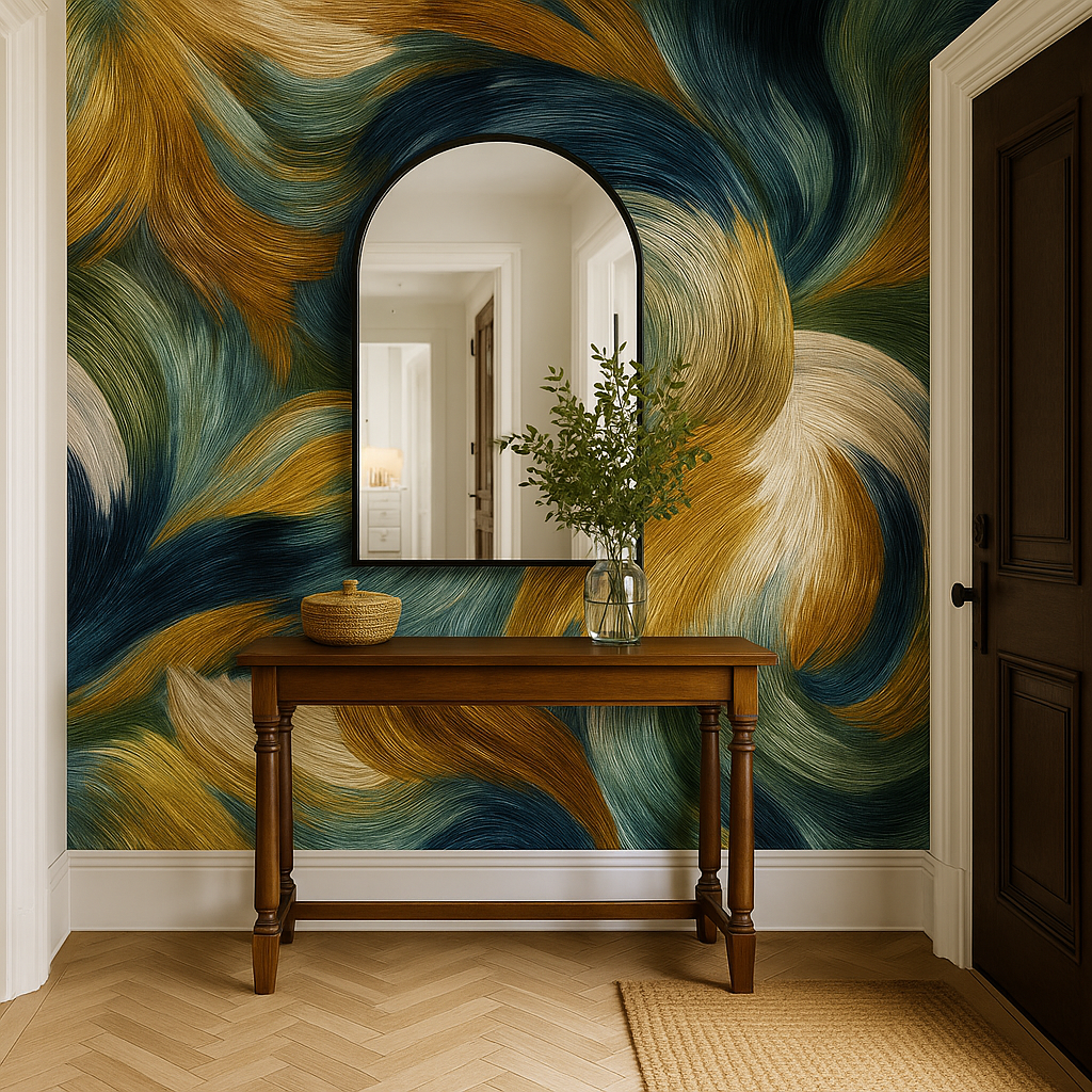 Abstract velvet swirl wallpaper with an artistic brushstroke pattern.