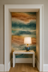 Dune Mirage wallpaper with orange and teal tones, presenting a watercolor effect.
