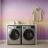 Lavenderfall wallpaper in purple and gold with blurred vertical stripes.