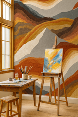 Redrock Flow Wallpaper with mountainscape pattern on an accent wall.
