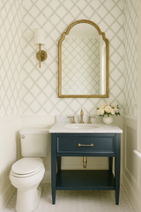 Manor Lattice Wallpaper with white and gray diamond trellis pattern.