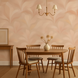 Rosewater Veil Wallpaper featuring a leaf-like pattern on a pink background.