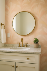 Rosewater Veil Wallpaper with a leaf pattern on a peach and cream backdrop.
