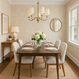 Linen hatch wallpaper featuring a woven-like texture, with a pale gold design on the wall.
