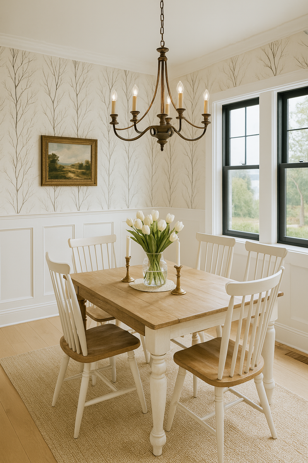 Winter Branch Wallpaper with bare tree pattern, cream background, and neutral colors.