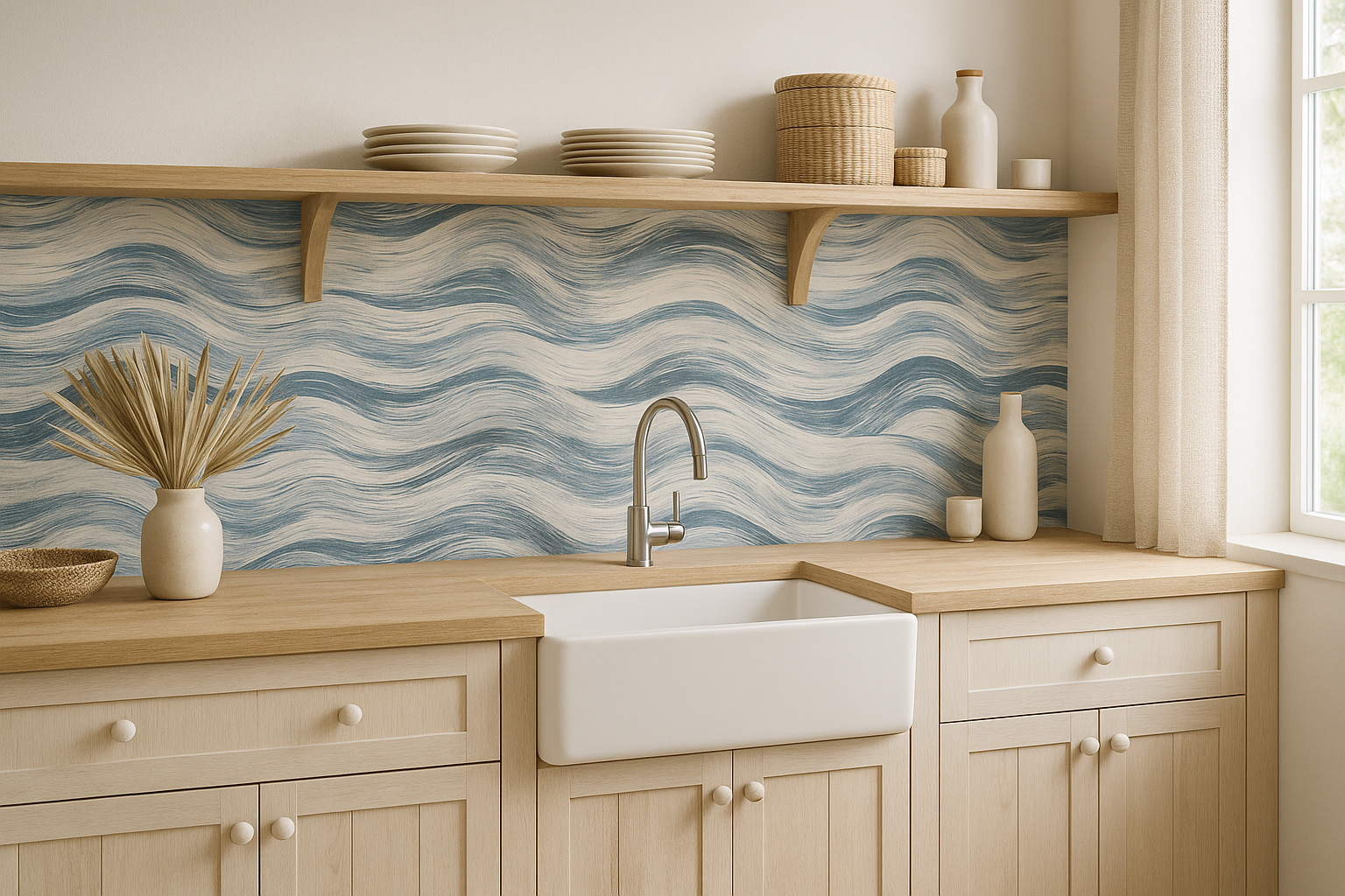 Ocean Brush Wallpaper with wavy blue brushstrokes pattern.
