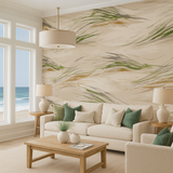 Windswept Grasses Wallpaper with beige backdrop, featuring grass pattern, and textured appearance.
