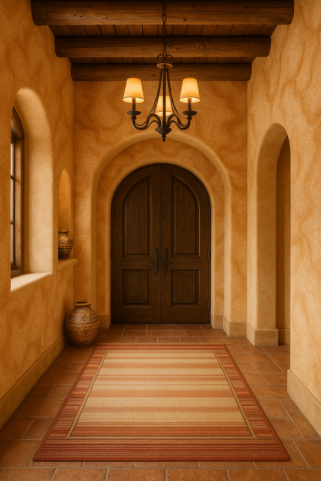 Copper Terrain Wallpaper with textured surface, against a stucco wall.