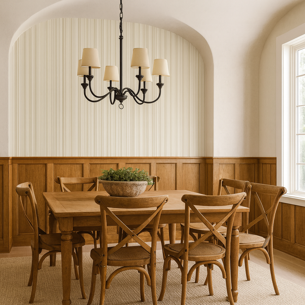 Driftwood linen wallpaper with subtle vertical stripes, featuring a lightly textured finish.
