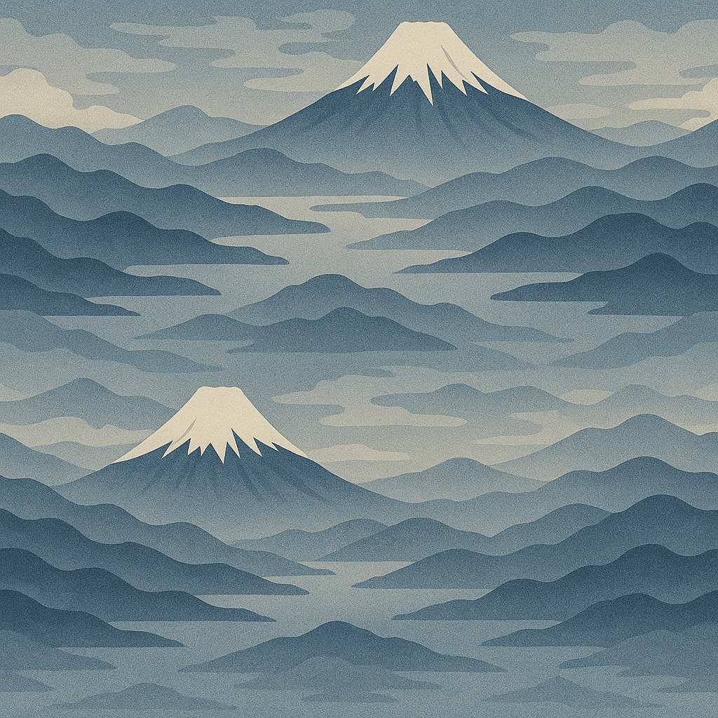 Blue wallpaper with layered mountain range pattern.