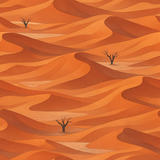 Orange desert dunes wallpaper with barren trees.