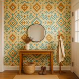 Mesa Nomad Wallpaper with a geometric pattern, on a wall in a home entryway setting.
