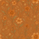 Terracotta blooms wallpaper with floral pattern on textured background.