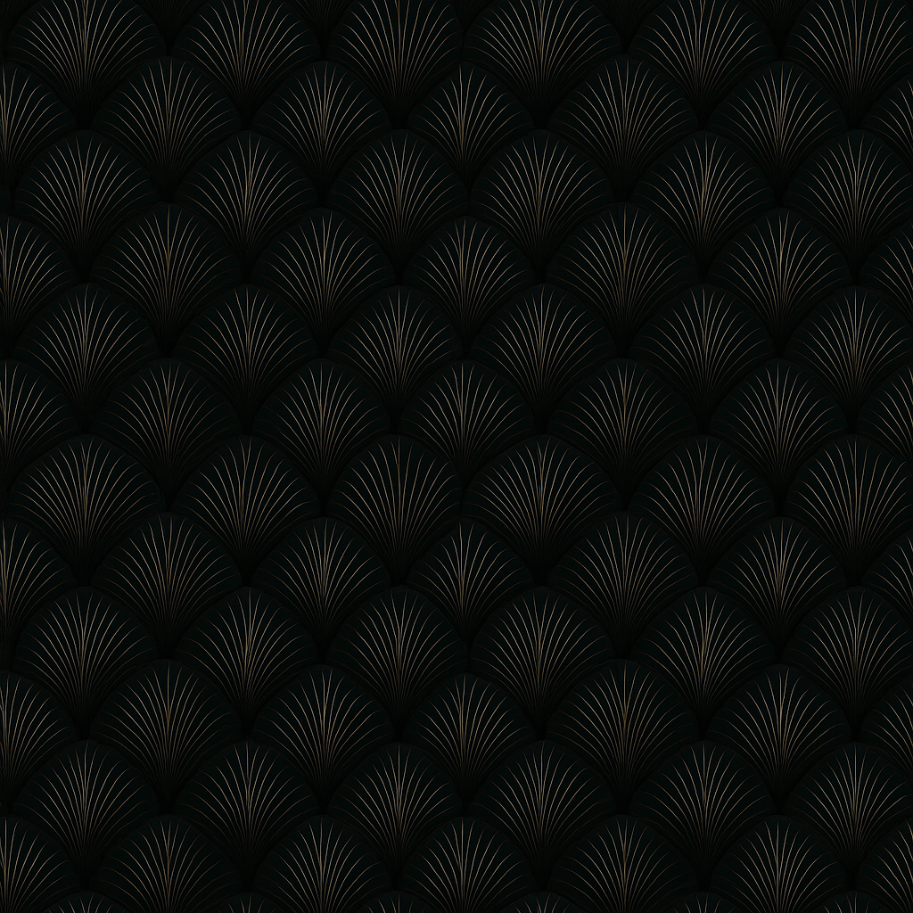 Black and gold wallpaper with gingko leaf pattern.
