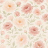 Floral wallpaper with peach and rose watercolor pattern on a light background.