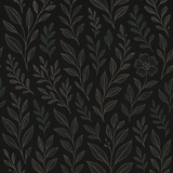 Noir Botanica Wallpaper with botanical leaf pattern on a dark background.