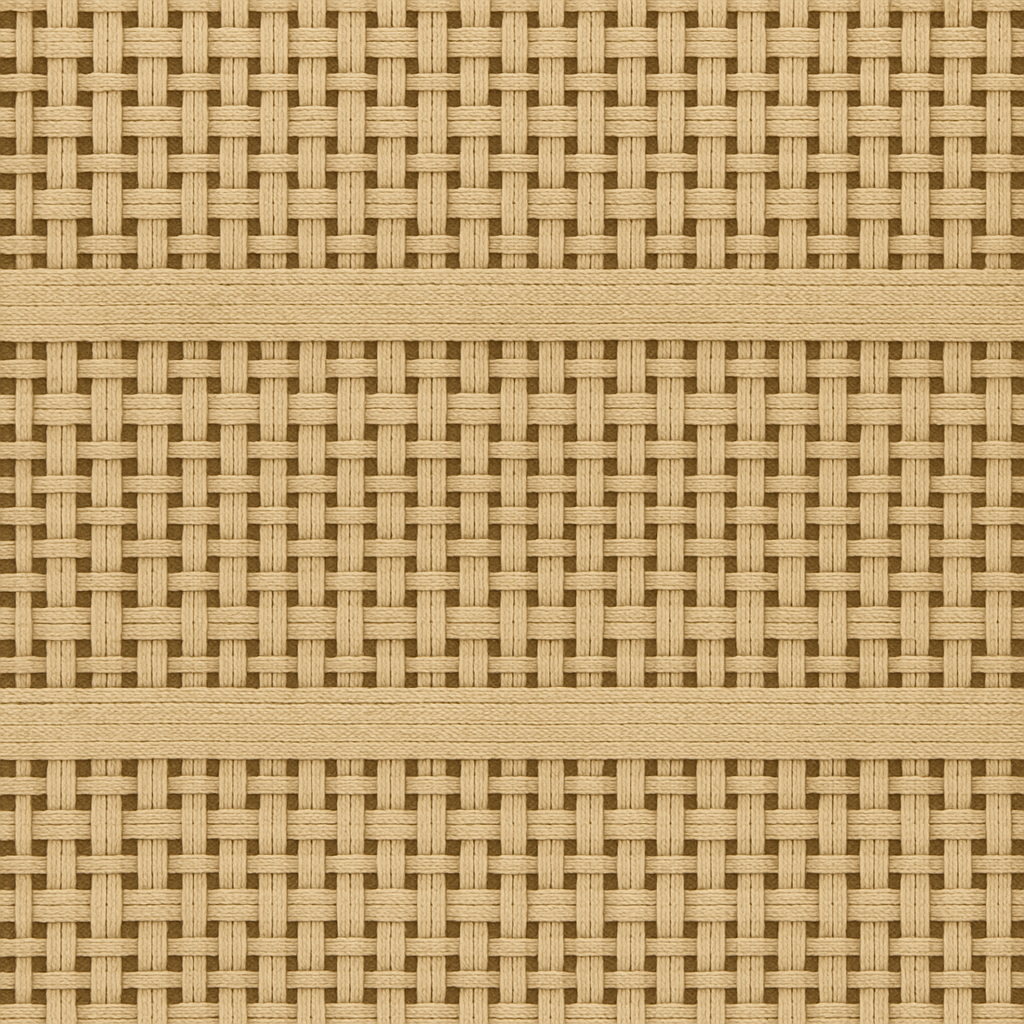Rattan weave wallpaper in beige with horizontal banding.