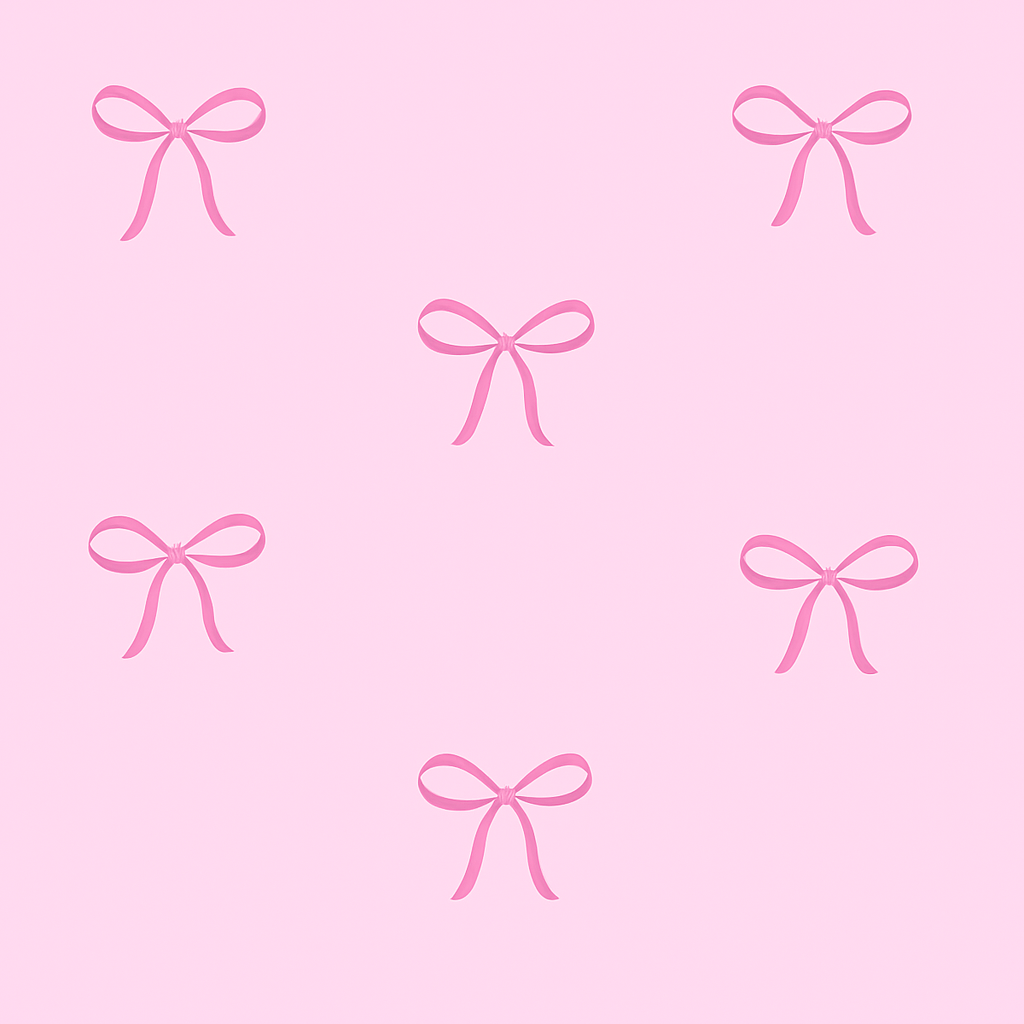 Coquette bows wallpaper in light pink with a repeated pattern of simple pink bows.
