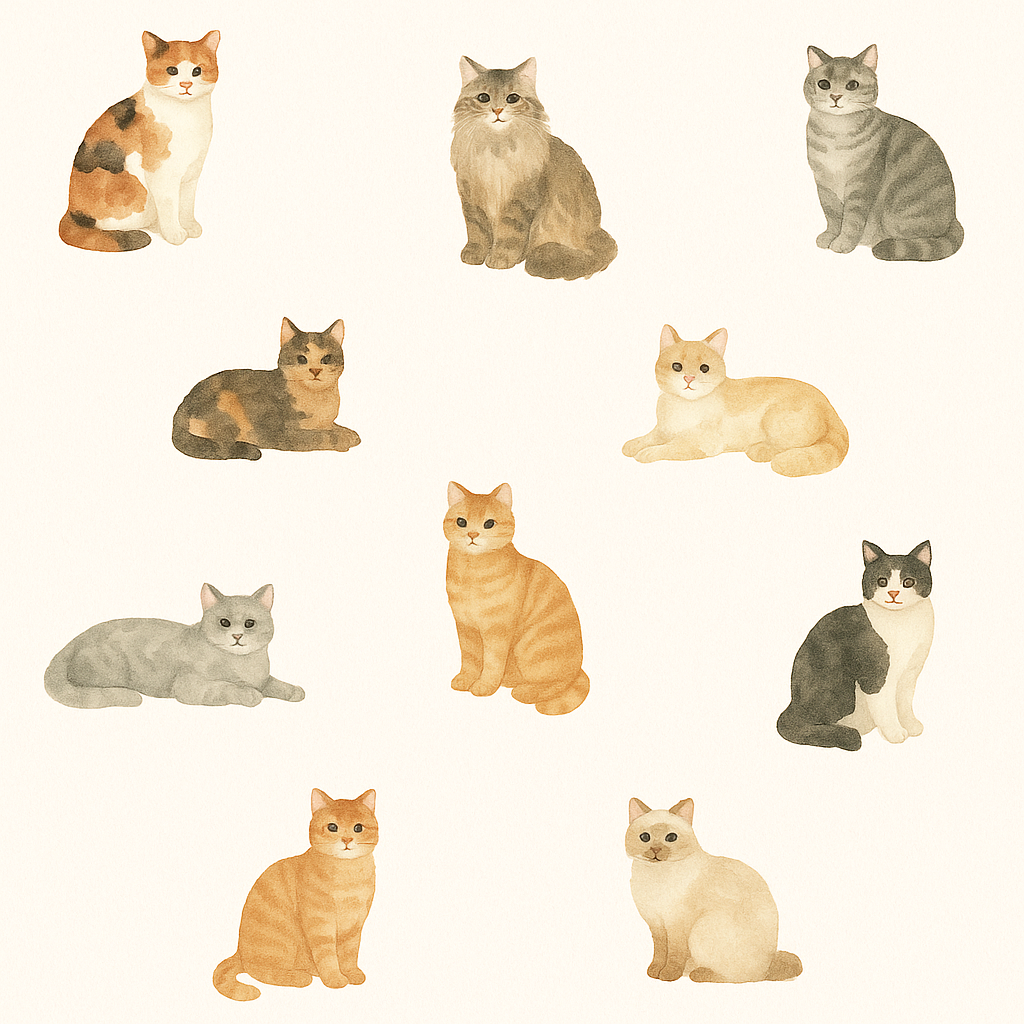 Cat's Meow wallpaper with watercolor cat pattern.