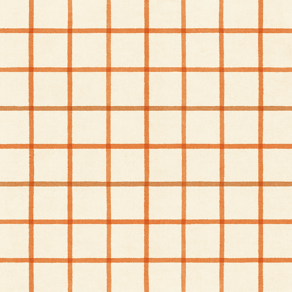 Sunstone grids wallpaper with an orange plaid pattern on off-white background.