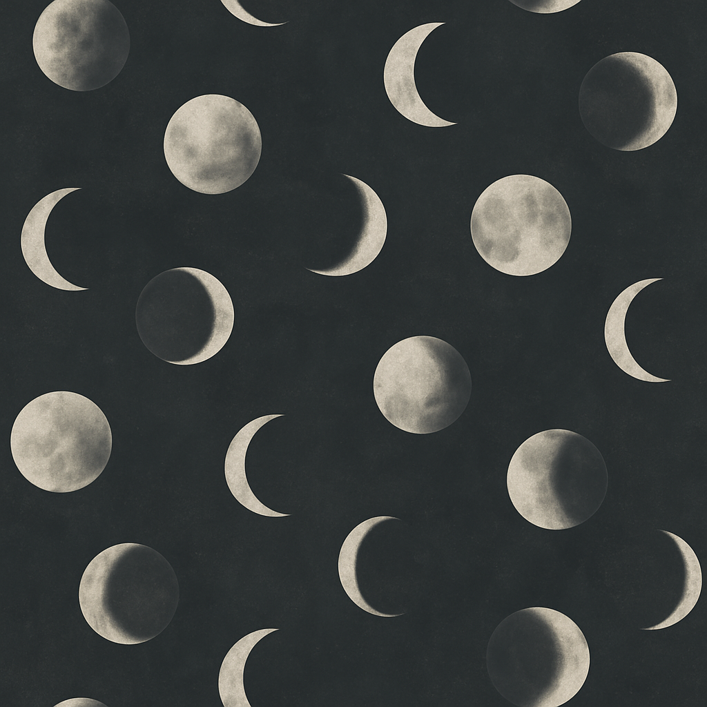 Lunar veil wallpaper with moon phases by wallpaper with repeating, symmetrical celestial pattern.
