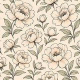 Floral Ink Bloom Wallpaper with leaves by Wallpapers, featuring a hand-drawn peony pattern.