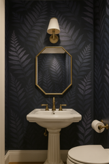 Twilight fern wallpaper with a leaf pattern on a dark backdrop.