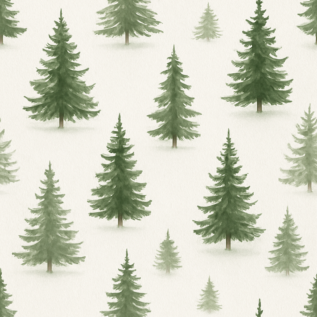 Green pine trees wallpaper featuring a watercolor forest pattern.
