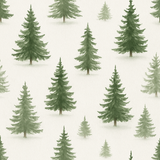Green pine trees wallpaper featuring a watercolor forest pattern.
