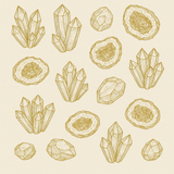 Neutral-toned crystal reverie wallpaper with golden line art detailing.
