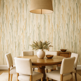 Prairie Aria Wallpaper with vertical painted foliage pattern on a beige background.
