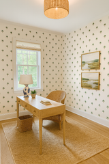 Palm Pop Parade Wallpaper with green palm tree pattern on an off-white background.