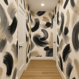 Inky Gesture Wallpaper with brushstroke pattern, visible in an interior hallway.
