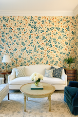 Wildberry Tangle Wallpaper with leaves and berries, covering the wall in a botanical pattern.
