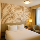 Sepia botanica wallpaper with a botanical leaf pattern.