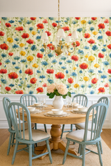 Floral Meadow Waltz Wallpaper with a colorful wildflower pattern.