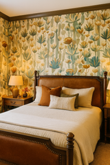 Cactus Chorus Wallpaper with a botanical pattern in shades of green, yellow, and blue.