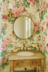 Floral blush bloom ballet wallpaper with pink and green floral pattern.